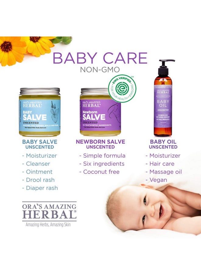 Newborn Salve, Baby Salve, Diaper Balm, Baby Ointment, Natural Baby Care with Calendula, Plastic Free Diaper Rash Cream. Ora's Amazing Herbal, 1 & 4 oz Set for Home and Diaper Bag