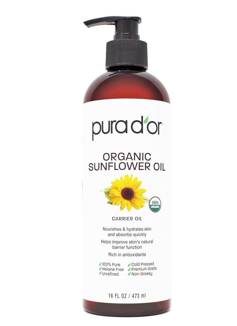 100% PURE USDA Organic Premium Grade Sunflower Oil 16 Fl oz
