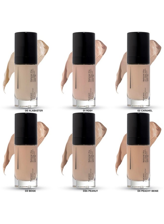 Radiant Professional Natural Fix All Day Matte Cream Foundation - Long Wear High Coverage Face Makeup Foundation With SPF 15 - Oil Free Matte Finish - For All Skin Types-1.01 oz. (00 Alabaster)