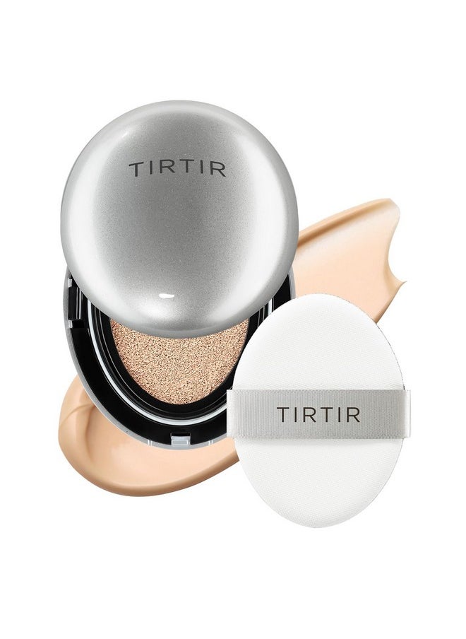 TIRTIR Mask Fit Aura Silver Cushion Foundation | Semi-glow Finish, Natural Coverage, Moisturizing, Lightweight, Korean cushion foundation (#21N Ivory, Full Size, 0.63 Fl Oz)