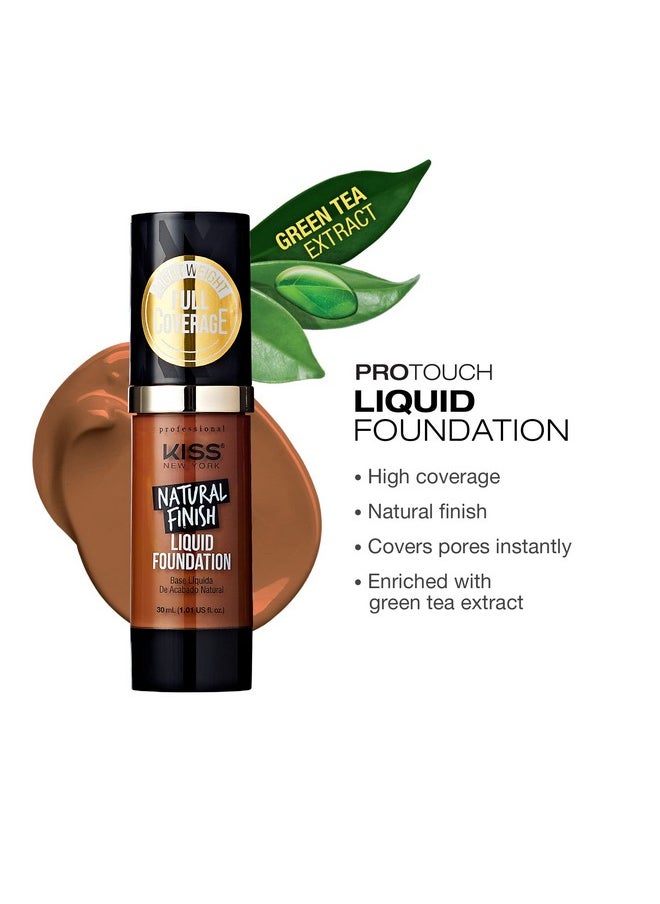 Kiss New York Professional Liquid Foundation - Lightweight and Hydrating Formula, Natural Finish, Control Shine, Cover Pores, Medium to Full Coverage, Green Tea Extract (Caramel)