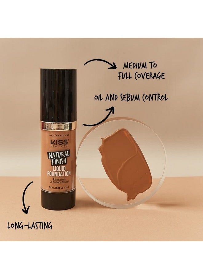 Kiss New York Professional Liquid Foundation - Lightweight and Hydrating Formula, Natural Finish, Control Shine, Cover Pores, Medium to Full Coverage, Green Tea Extract (Caramel)