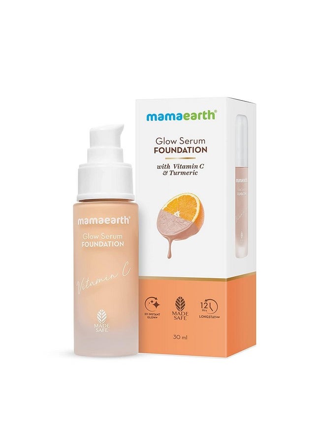 Mamaearth Glow Serum Medium Foundation Dewy With Vitamin C & Turmeric For 12-Hour Long Stay - 01 Ivory Glow - 30 Ml, Normal