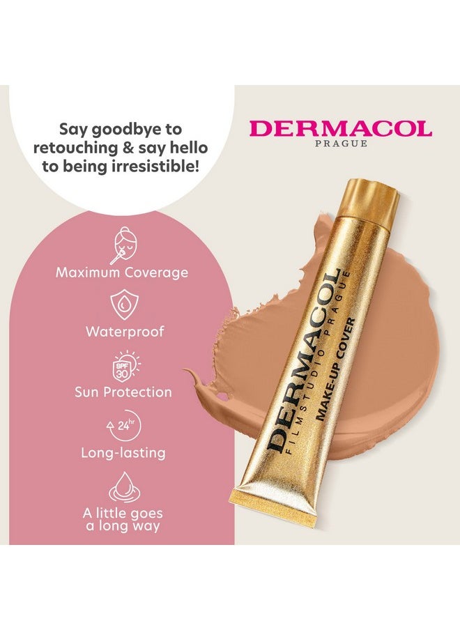 Dermacol - Full Coverage Foundation, Liquid Makeup Matte Foundation with SPF 30, Waterproof Foundation for Oily Skin, Acne, & Under Eye Bags, Long-Lasting Makeup Products, 30g, Shade 222
