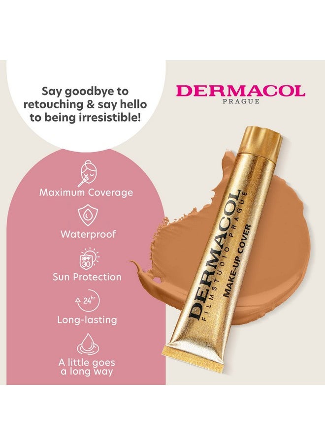 Dermacol - Full Coverage Foundation, Liquid Makeup Matte Foundation with SPF 30, Waterproof Foundation for Oily Skin, Acne, & Under Eye Bags, Long-Lasting Makeup Products, 30g, Shade 224