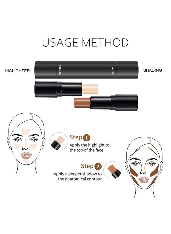 4 Colors Cream Contour Sticks Makeup Kit, Primer Face Highlighter Contouring for Beginners, Highlight and Contour Kit, Cream Concealer Makeup Blur Stick, Primer Face Corrector 1#,3#