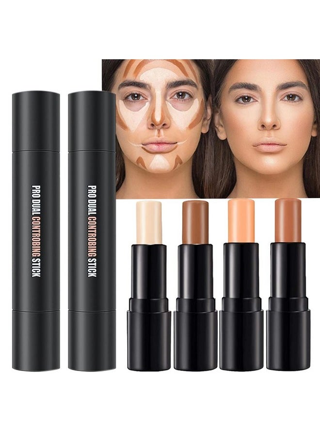 4 Colors Cream Contour Sticks Makeup Kit, Primer Face Highlighter Contouring for Beginners, Highlight and Contour Kit, Cream Concealer Makeup Blur Stick, Primer Face Corrector 1#,3#