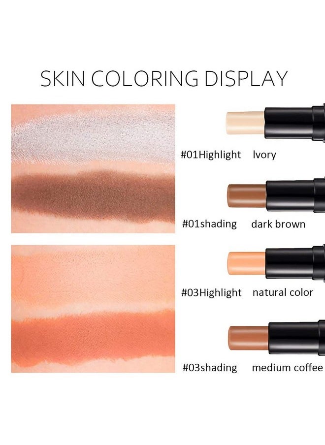 4 Colors Cream Contour Sticks Makeup Kit, Primer Face Highlighter Contouring for Beginners, Highlight and Contour Kit, Cream Concealer Makeup Blur Stick, Primer Face Corrector 1#,3#
