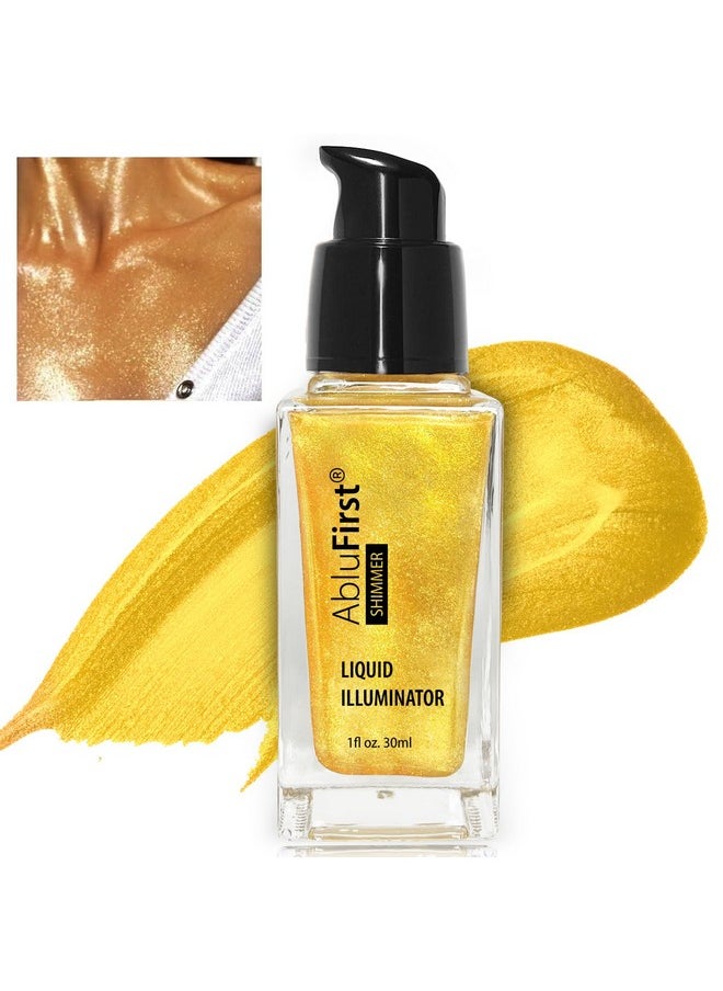 AbluFirst Liquid Illuminator Body Oil Glitter Waterproof 30ml Gold Glotion Highlighter Makeup Face Luminizer Moisturizing Light Shimmering Glow Non-sticky Long-lasting