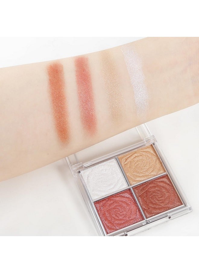 Boobeen Blush and Highlighter Palette- 4-color Metallic Shimmer Shadow Powder, Illuminator Makeup Set for Shading, Highlighting & Defining the Face