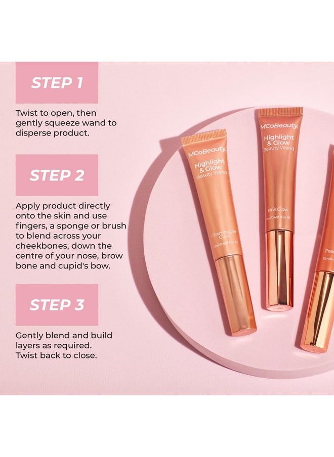 MCoBeauty Highlight & Glow Beauty Wand, Champagne Glow, Luminous Highlight for Radiance Skin, Vegan, Cruelty Free Cosmetics