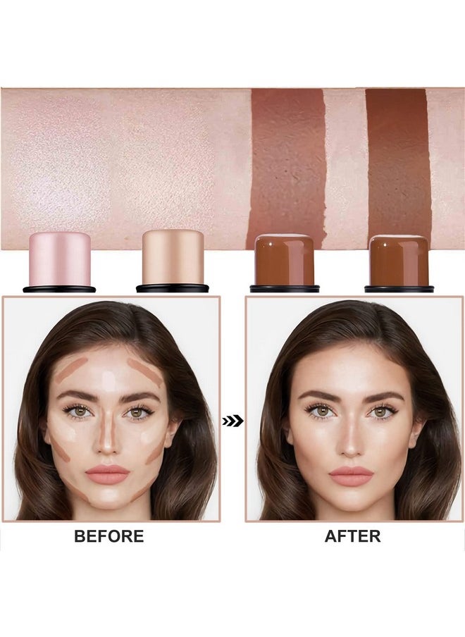 SUMEITANG 4 Pcs Cream Contour Foundation Stick, Highlighter & Bronzer Pen, Face Brightens & Shades Pencil, Highlighting Shade Longwear Makeup, Highlight Bronzer Shaping Trimming Stick Cream