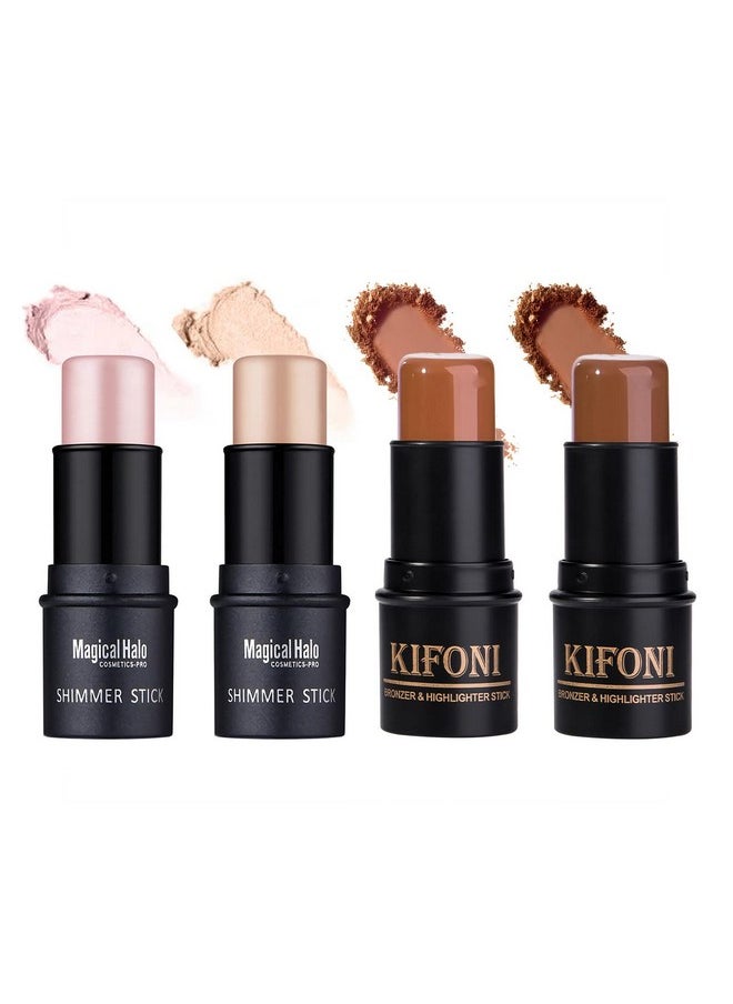 SUMEITANG 4 Pcs Cream Contour Foundation Stick, Highlighter & Bronzer Pen, Face Brightens & Shades Pencil, Highlighting Shade Longwear Makeup, Highlight Bronzer Shaping Trimming Stick Cream