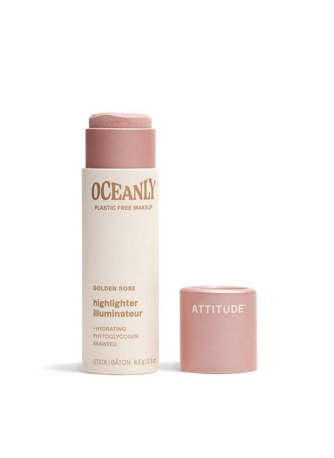 ATTITUDE Oceanly Lightweight Highlighter Stick, Titanium Dioxide-Free, EWG Verified, Plastic-Free, Vegan & Cruelty-free Makeup, Golden Rose, 0.3 Ounces