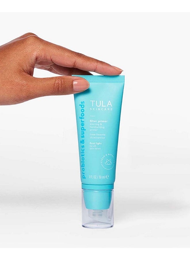 TULA Skin Care Face Filter Blurring and Moisturizing Primer - First Light, Evens the Appearance of Skin Tone & Redness, Hydrates & Improves Makeup Wear, 1fl oz