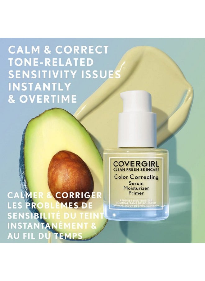 COVERGIRL Clean Fresh Color Correcting Serum + Moisturizer + Primer - Moisturizer, Face Primer, Covergirl Skincare, Vegan Formula - 100 - Fair, 30ml (1.0 fl oz)