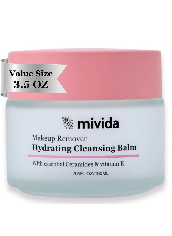 mivida Makeup Remover Cleansing Balm | Face Cleanser & Makeup Removing Balm with Essential Ceramides, Vitamin E & Hyaluronic-Acid | Value Size 3.5 fl oz