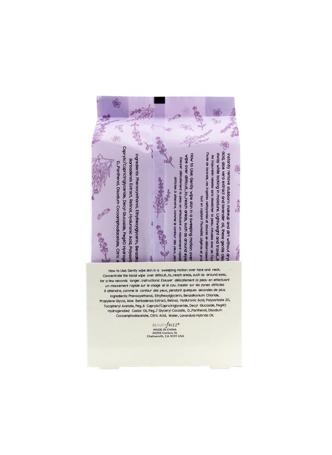 BeautyFrizz Lavender Face Cleansing Wipes - 120 pcs - Gentle Makeup Remover Wipes for Face and Neck - Facial Wipes with Aloe, Retinol, Castor and Vitamin E - Enjoy these Lavender Face Wipes