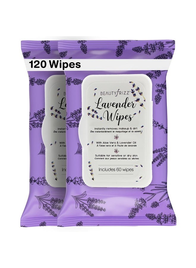 BeautyFrizz Lavender Face Cleansing Wipes - 120 pcs - Gentle Makeup Remover Wipes for Face and Neck - Facial Wipes with Aloe, Retinol, Castor and Vitamin E - Enjoy these Lavender Face Wipes