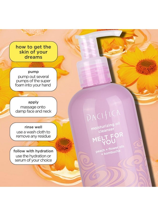 Pacifica Facial Cleanser Oil - Melt For You Daily Hydrating Face Wash & Makeup Remover, Infused w/Kombucha, Botanical & Peach Oils, Natural Scented, Vegan, Clean Beauty, Dermatologist Tested
