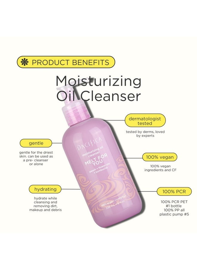 Pacifica Facial Cleanser Oil - Melt For You Daily Hydrating Face Wash & Makeup Remover, Infused w/Kombucha, Botanical & Peach Oils, Natural Scented, Vegan, Clean Beauty, Dermatologist Tested