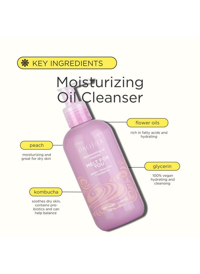 Pacifica Facial Cleanser Oil - Melt For You Daily Hydrating Face Wash & Makeup Remover, Infused w/Kombucha, Botanical & Peach Oils, Natural Scented, Vegan, Clean Beauty, Dermatologist Tested