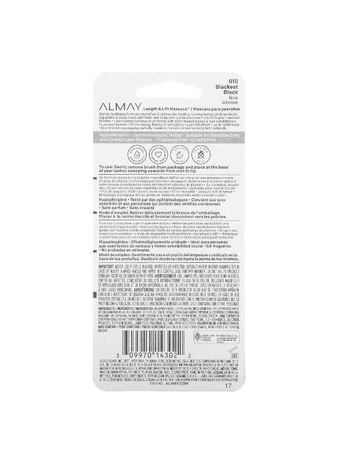 Almay, Length & Lift Mascara, 010 Blackest Black, 0.24 fl oz (7.1 ml)