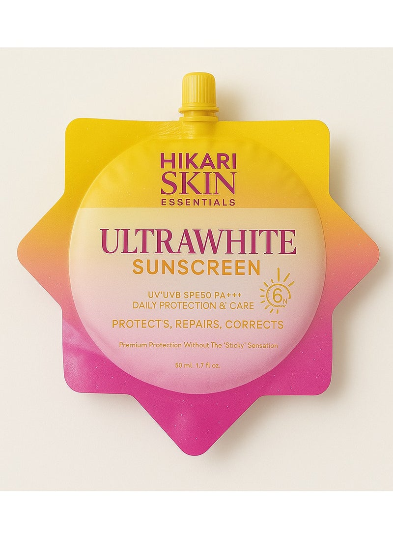 Hikari Skin Essentials UltraWhite Sunscreen SPF 60 PA+++ – Brightening UV/UVB Protection Cream | Oil-Free Daily Sunblock | Protects, Repairs & Corrects | 15ml Travel Pack