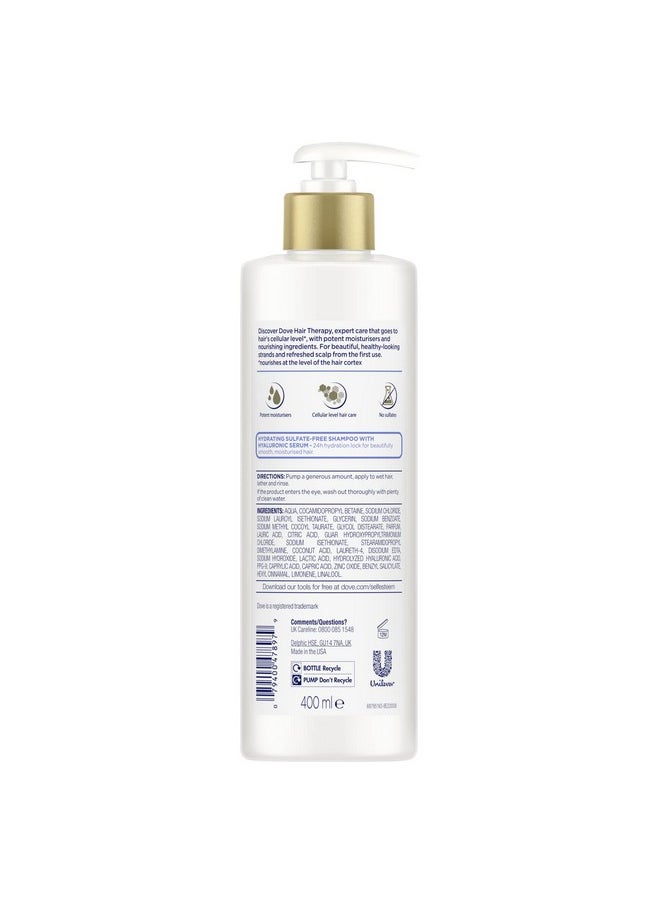 Dove Hair Therapy Hydration Spa Shampoo for Dry Hair with Hyaluronic Serum, 13.5 Fl Oz