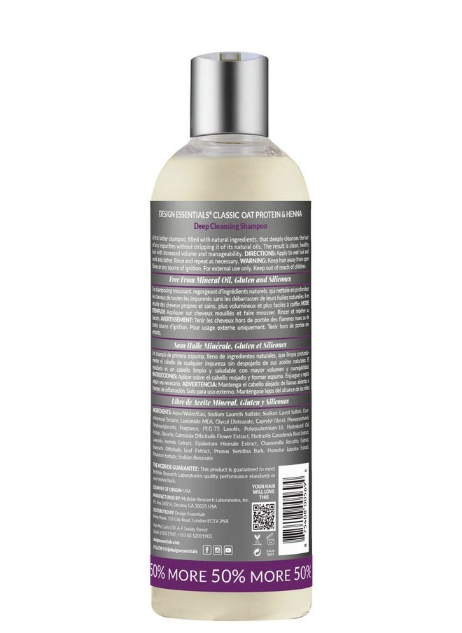 Design Essentials Oat Protein & Henna Deep Cleansing Shampoo, to Clarify, Strengthen, and Add Volume for All Hair Types, 12 Fl Oz.