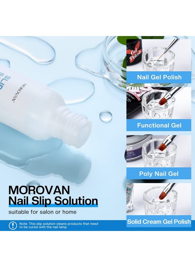 Morovan Nail Slip Solution - 2.5oz Anti-Stick Gel Liquid for Poly Gel Nails with Dual-Ended Brush - For Beginners