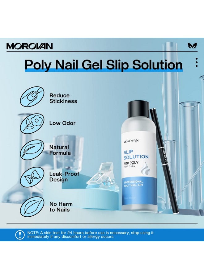 Morovan Nail Slip Solution - 2.5oz Anti-Stick Gel Liquid for Poly Gel Nails with Dual-Ended Brush - For Beginners