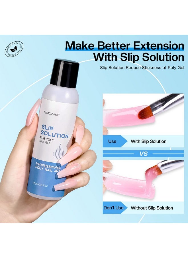 Morovan Nail Slip Solution - 2.5oz Anti-Stick Gel Liquid for Poly Gel Nails with Dual-Ended Brush - For Beginners