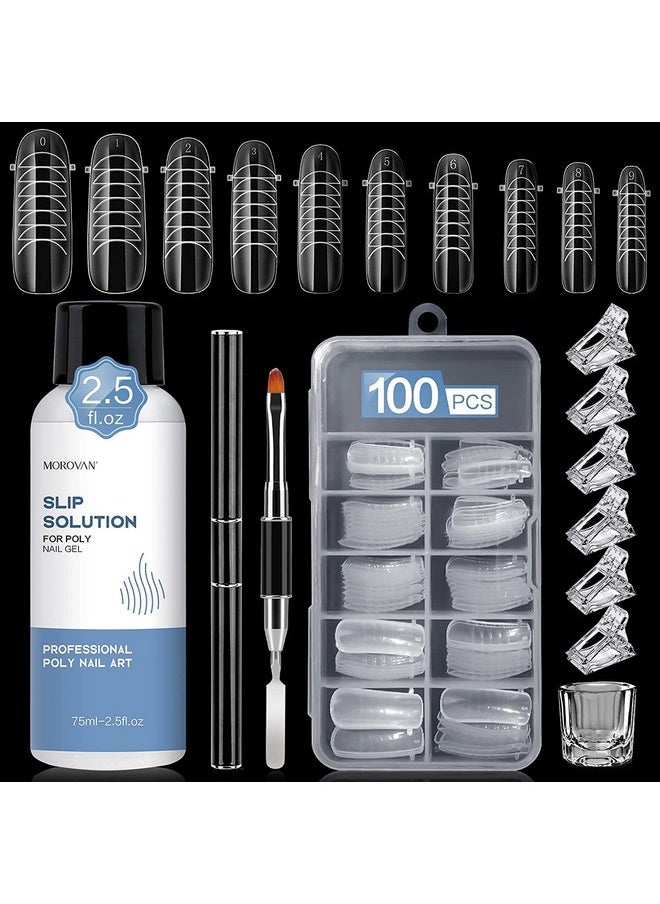 Morovan Nail Slip Solution - 2.5oz Anti-Stick Gel Liquid for Poly Gel Nails with Dual-Ended Brush - For Beginners
