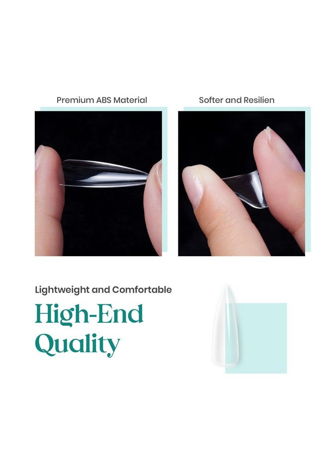 Beetles Stiletto Nail Tips-500Pcs Medium Clear Stiletto Nail Tips, Pre Shaped Clear Full Cover False Nails for Gel Polish Art Soak Off Lamp Easy Nail Extensions Acrylic False Nail Tips