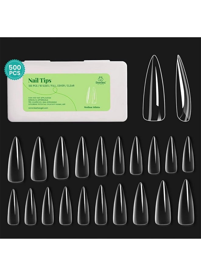 Beetles Stiletto Nail Tips-500Pcs Medium Clear Stiletto Nail Tips, Pre Shaped Clear Full Cover False Nails for Gel Polish Art Soak Off Lamp Easy Nail Extensions Acrylic False Nail Tips