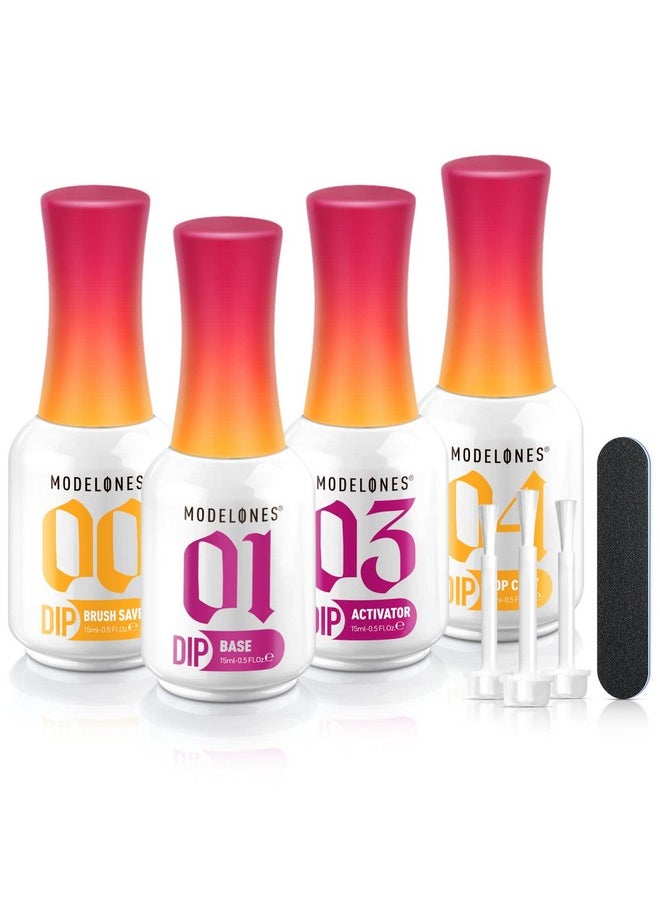 modelones Dip Powder Liquid Set 4+4 Pcs, Dip Powder System Set with Base Coat/Top Coat/Activator/Brush Saver/Manicure Tools for Nail Kit Art DIY Salon - 15ml/0.5oz