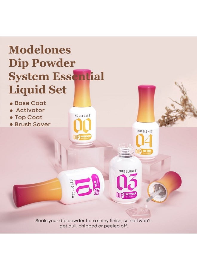 modelones Dip Powder Liquid Set 4+4 Pcs, Dip Powder System Set with Base Coat/Top Coat/Activator/Brush Saver/Manicure Tools for Nail Kit Art DIY Salon - 15ml/0.5oz