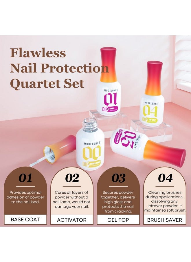 modelones Dip Powder Liquid Set 4+4 Pcs, Dip Powder System Set with Base Coat/Top Coat/Activator/Brush Saver/Manicure Tools for Nail Kit Art DIY Salon - 15ml/0.5oz