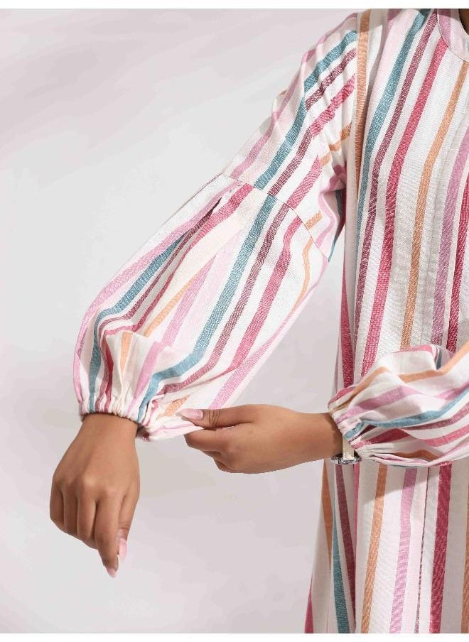 Off-White Cotton Multi Stripe Short Dress