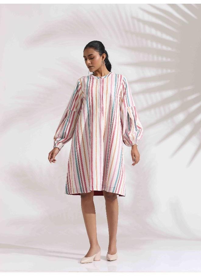 Off-White Cotton Multi Stripe Short Dress