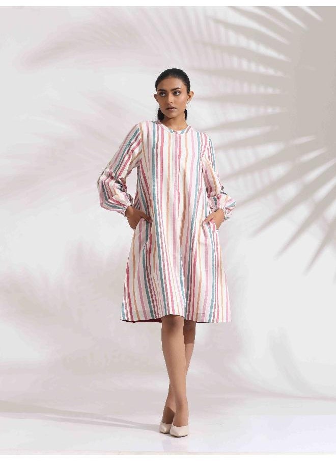 Off-White Cotton Multi Stripe Short Dress