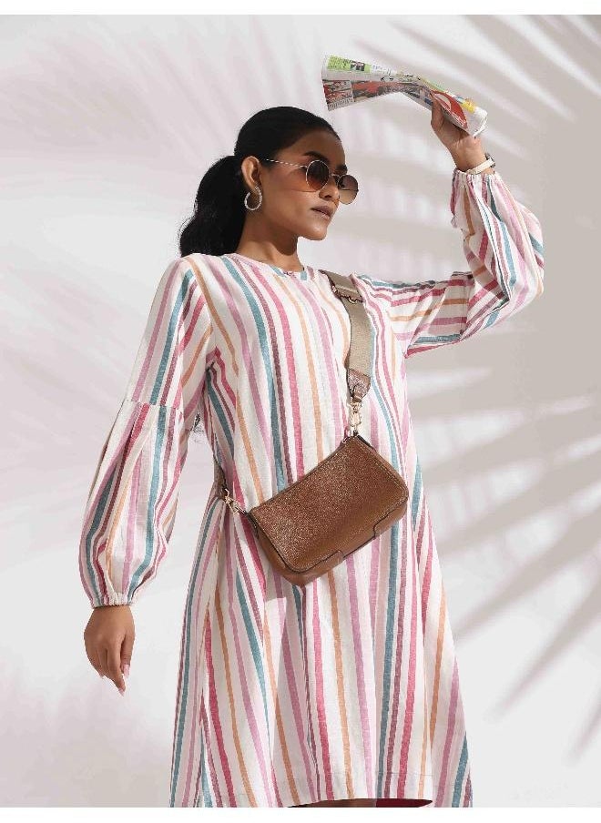 Off-White Cotton Multi Stripe Short Dress