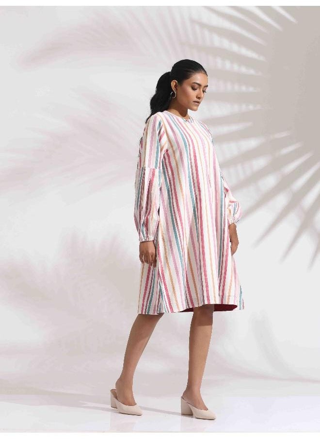 Off-White Cotton Multi Stripe Short Dress
