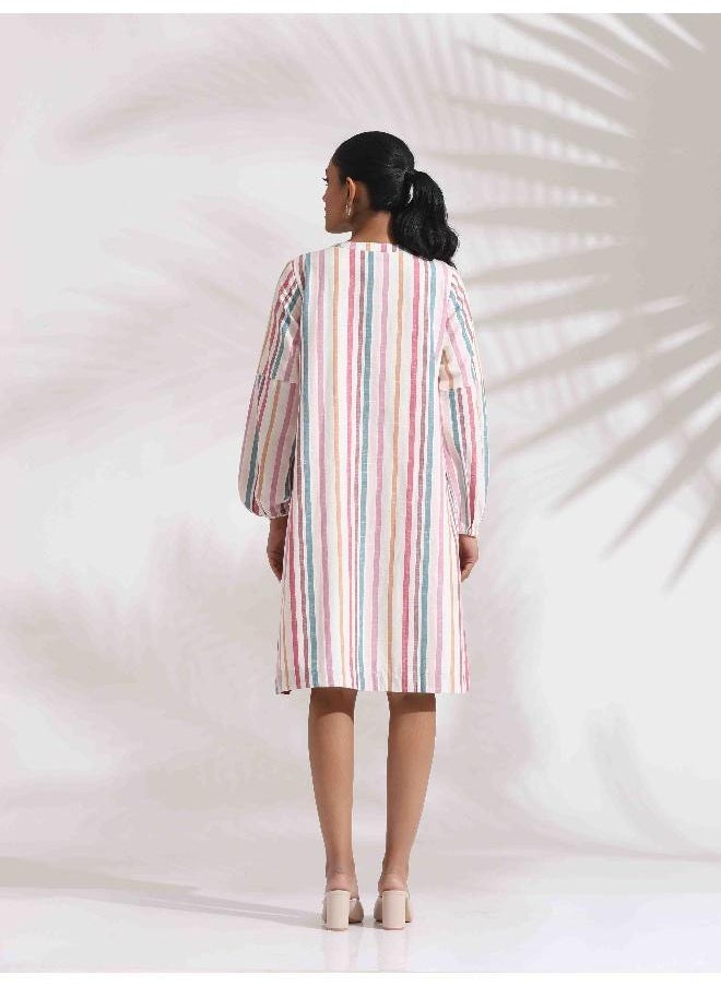 Off-White Cotton Multi Stripe Short Dress