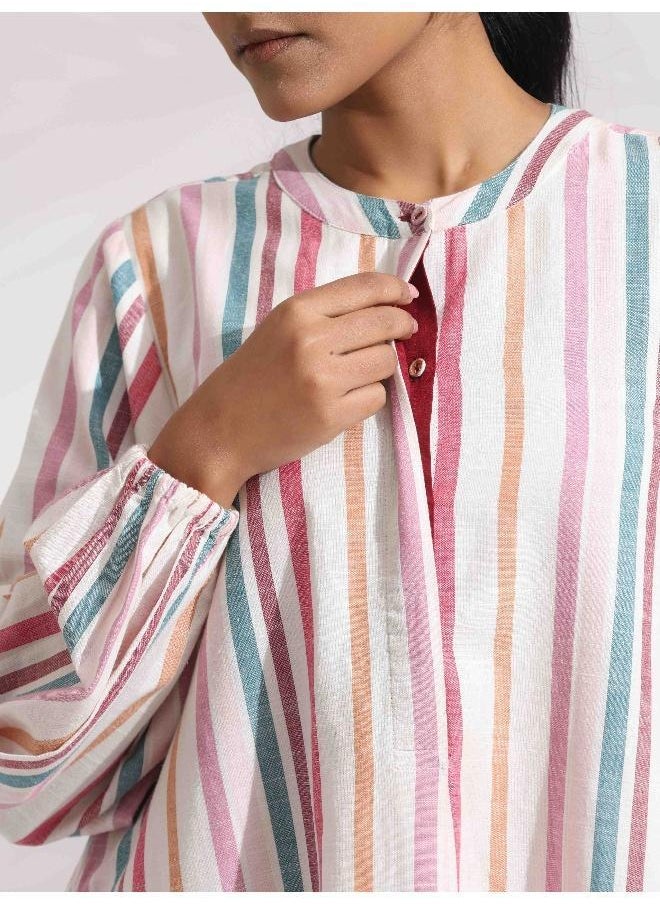Off-White Cotton Multi Stripe Short Dress