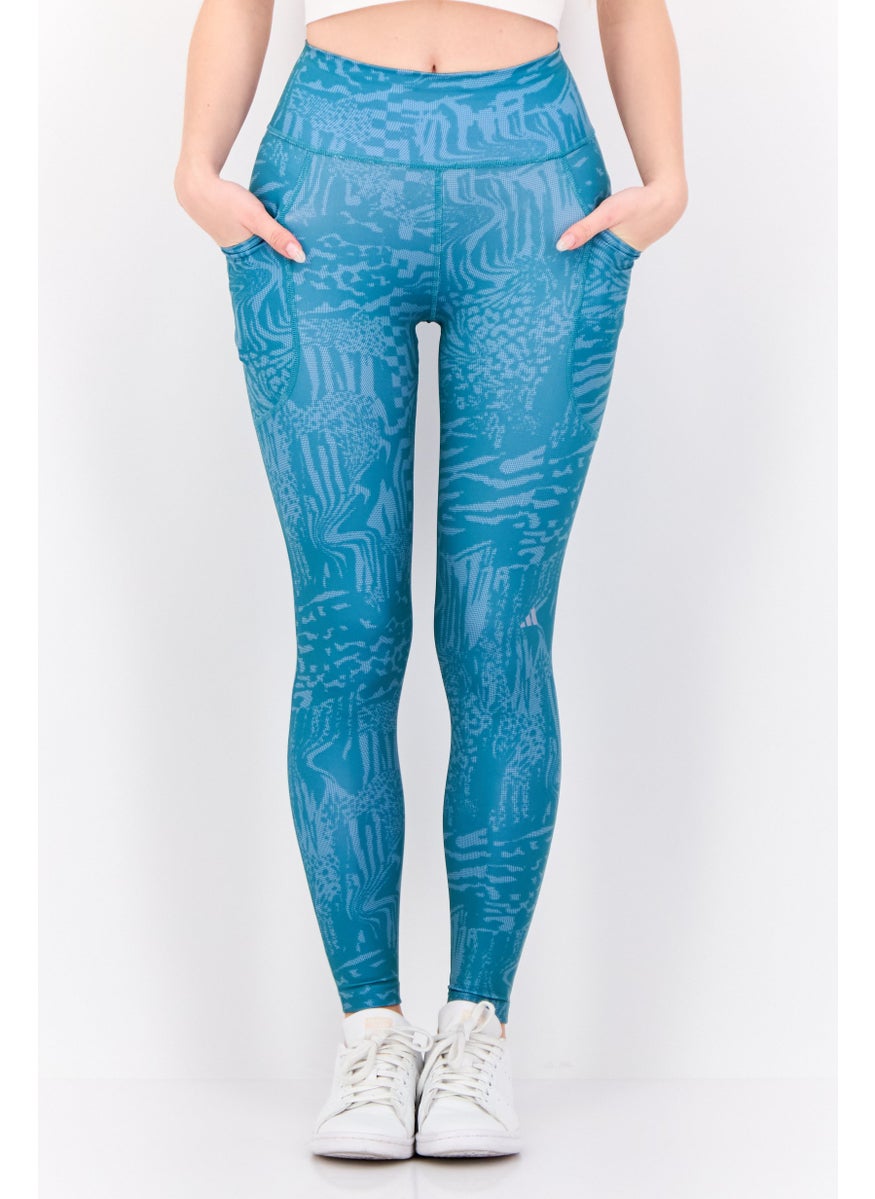 Women Tight Fit Daily Running Leggings, Teal Green