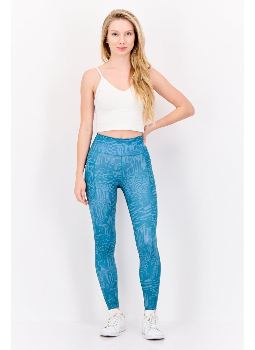 Women Tight Fit Daily Running Leggings, Teal Green
