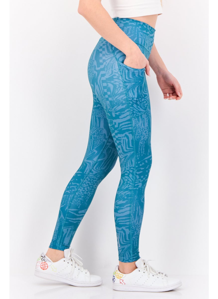 Women Tight Fit Daily Running Leggings, Teal Green