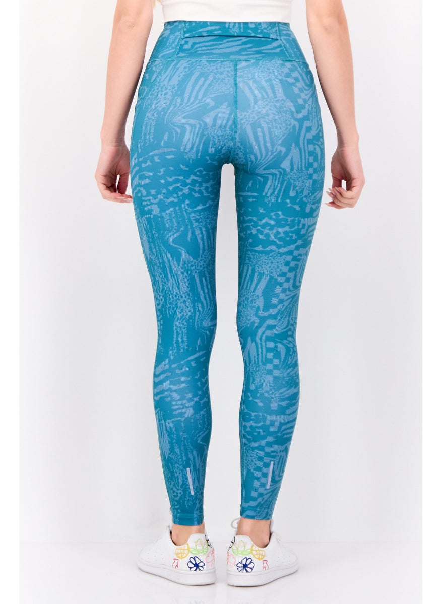 Women Tight Fit Daily Running Leggings, Teal Green